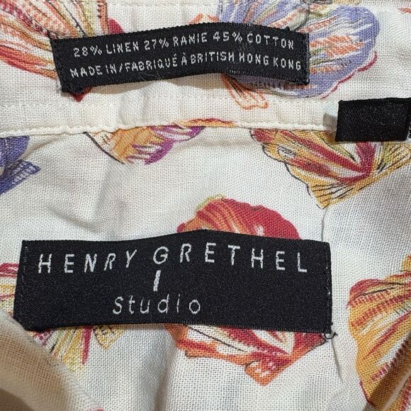 Henry Grethel Shirt M Linen Blend Seashell Print Coastal Resortcore Beach Vibe - Picture 3 of 7